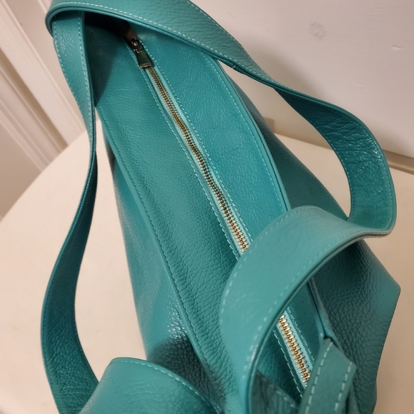 Bevini Teal Green Pebble Grain Made In Italy Hobo Style Shoulder Bag - Picture 5 of 13